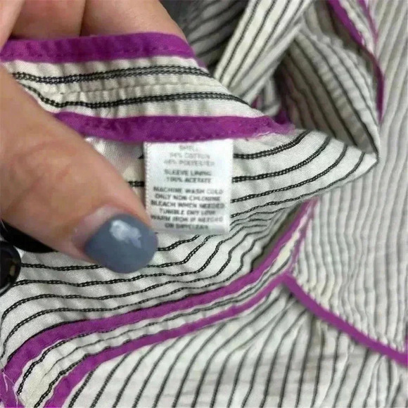 Ann Taylor Loft Women's Blazer Jacket Ivory/White and Black Stripes  Size 8 - Picture 9 of 16